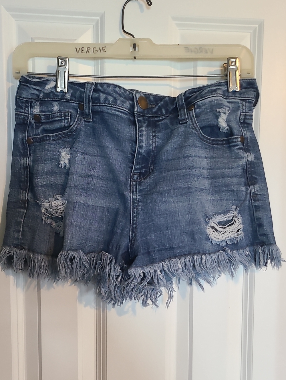 Frayed Hem Distressed Denim Shorts - Blue
